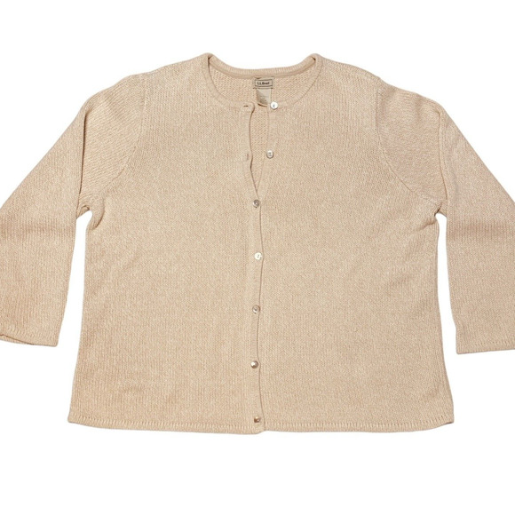 Vintage L.L. Bean Cardigan Sweater Plus Size 1X Oatmeal Heavyweight Cabin Cotton - Picture 3 of 9